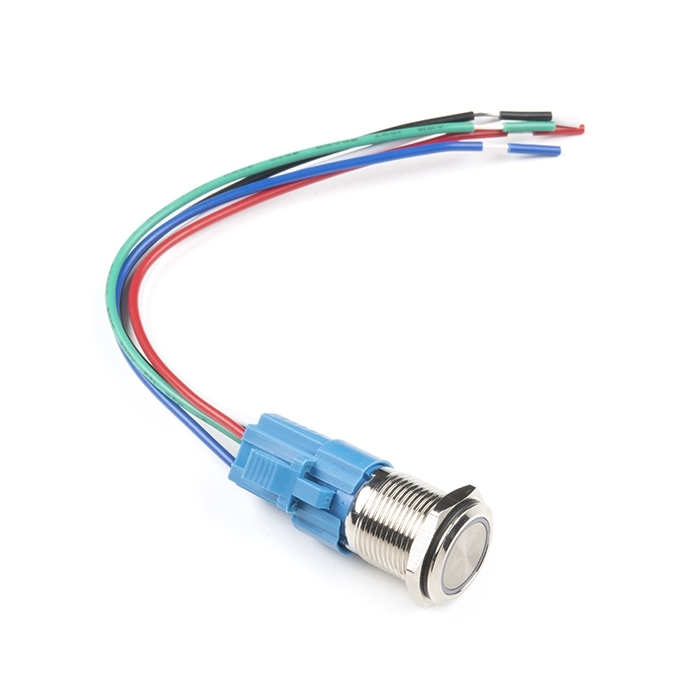 Metal Pushbutton with Wires - Latching (16mm, Green)