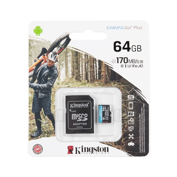 Kingston Canvas Go! Plus 64GB MicroSD Card with Adapter 