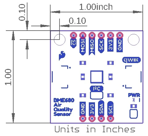 Board dimensions for the SparkFun Environmental Sensor Breakout - BME680 (Qwiic)