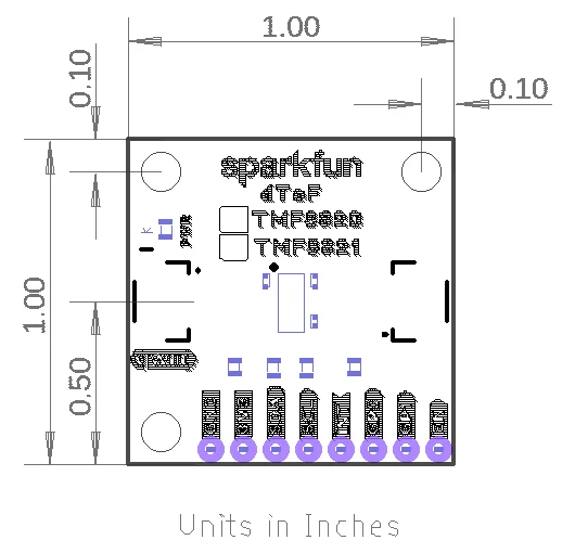 Dimensions of the SparkFun Qwiic dToF Imager - TMF8821