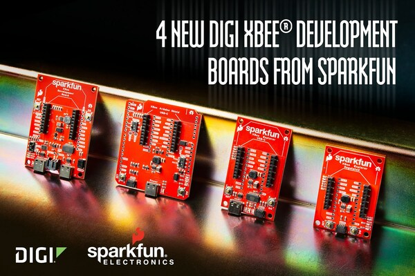 Picture of 4 new development boards from SparkFun and Digi International. 