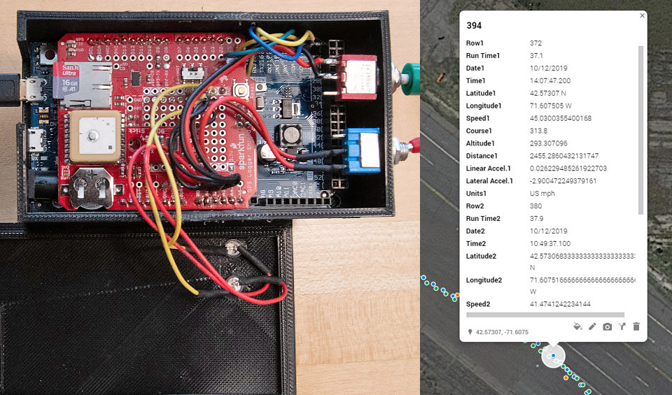 A data logger and collector next to a digital map.